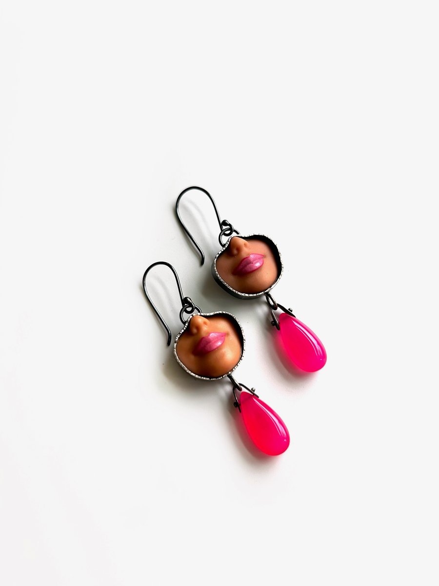Image of Pink Smile Earrings with Hot Pink Chalcedony