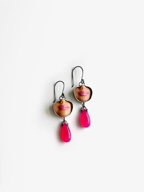 Image of Pink Smile Earrings with Hot Pink Chalcedony