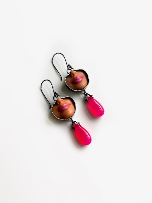 Image of Pink Smile Earrings with Hot Pink Chalcedony