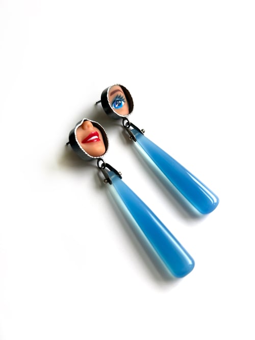 Image of Smile & Eye Earrings with Blue Chalcedony