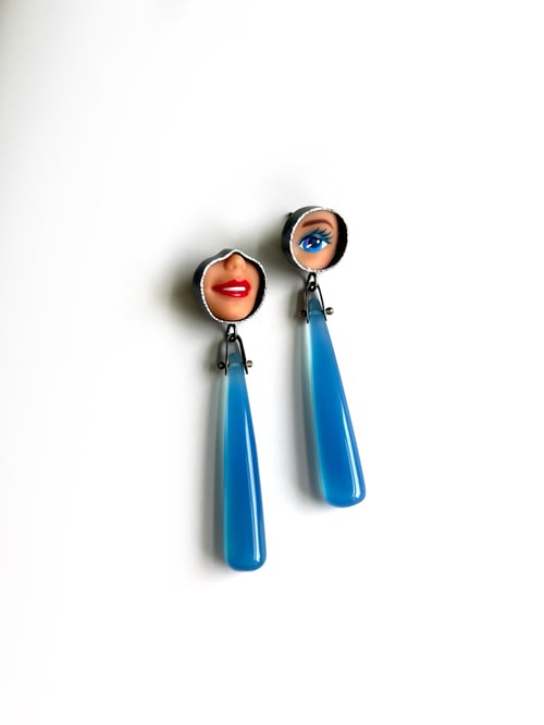 Image of Smile & Eye Earrings with Blue Chalcedony