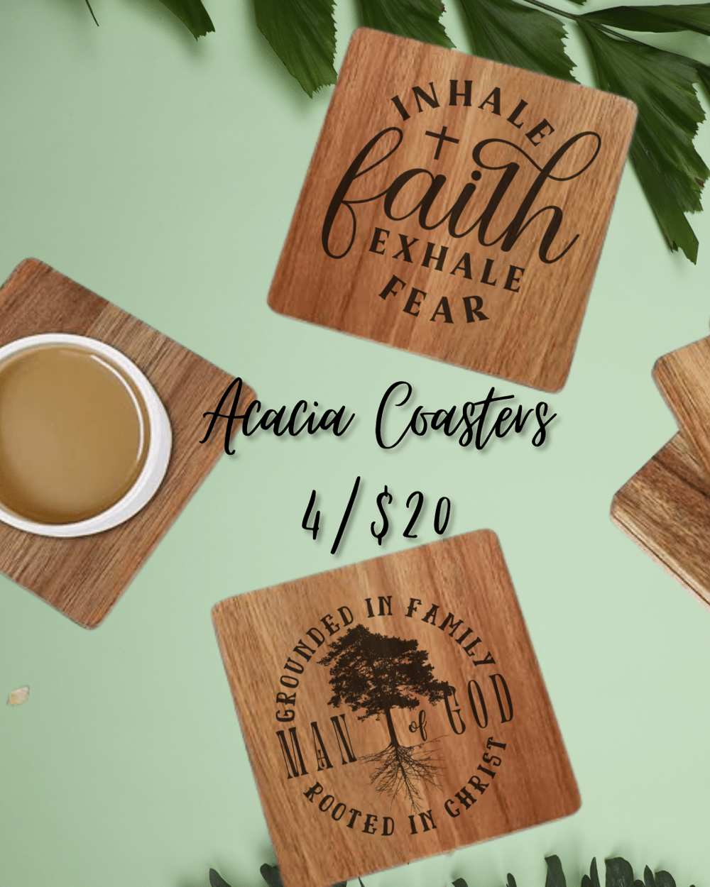 Image of Engraved Acacia & Slate Coasters 4/$20