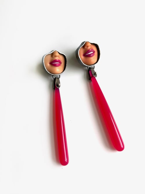 Image of  Smile Earrings with Hot Pink Chalcedony