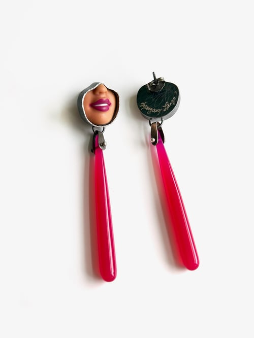 Image of  Smile Earrings with Hot Pink Chalcedony