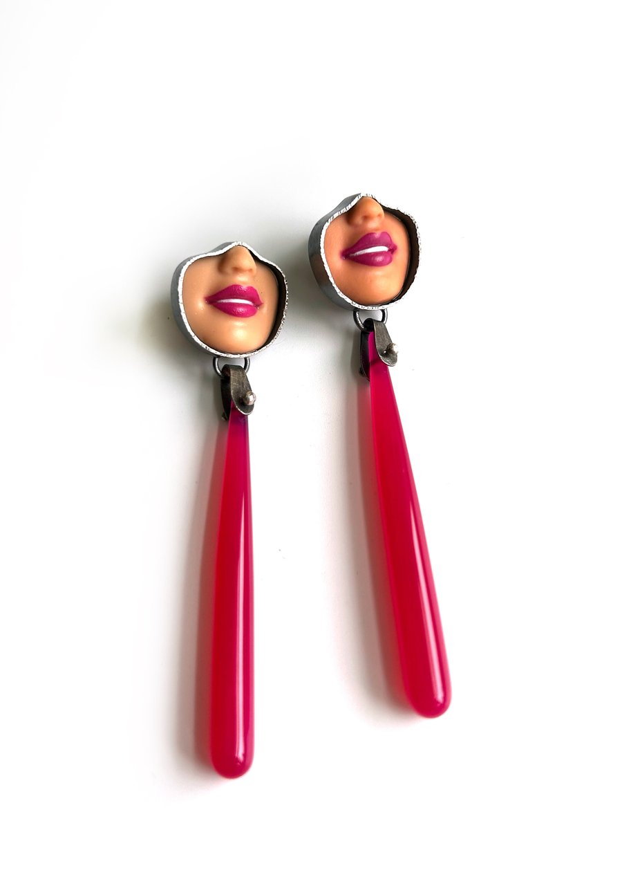 Image of  Smile Earrings with Hot Pink Chalcedony