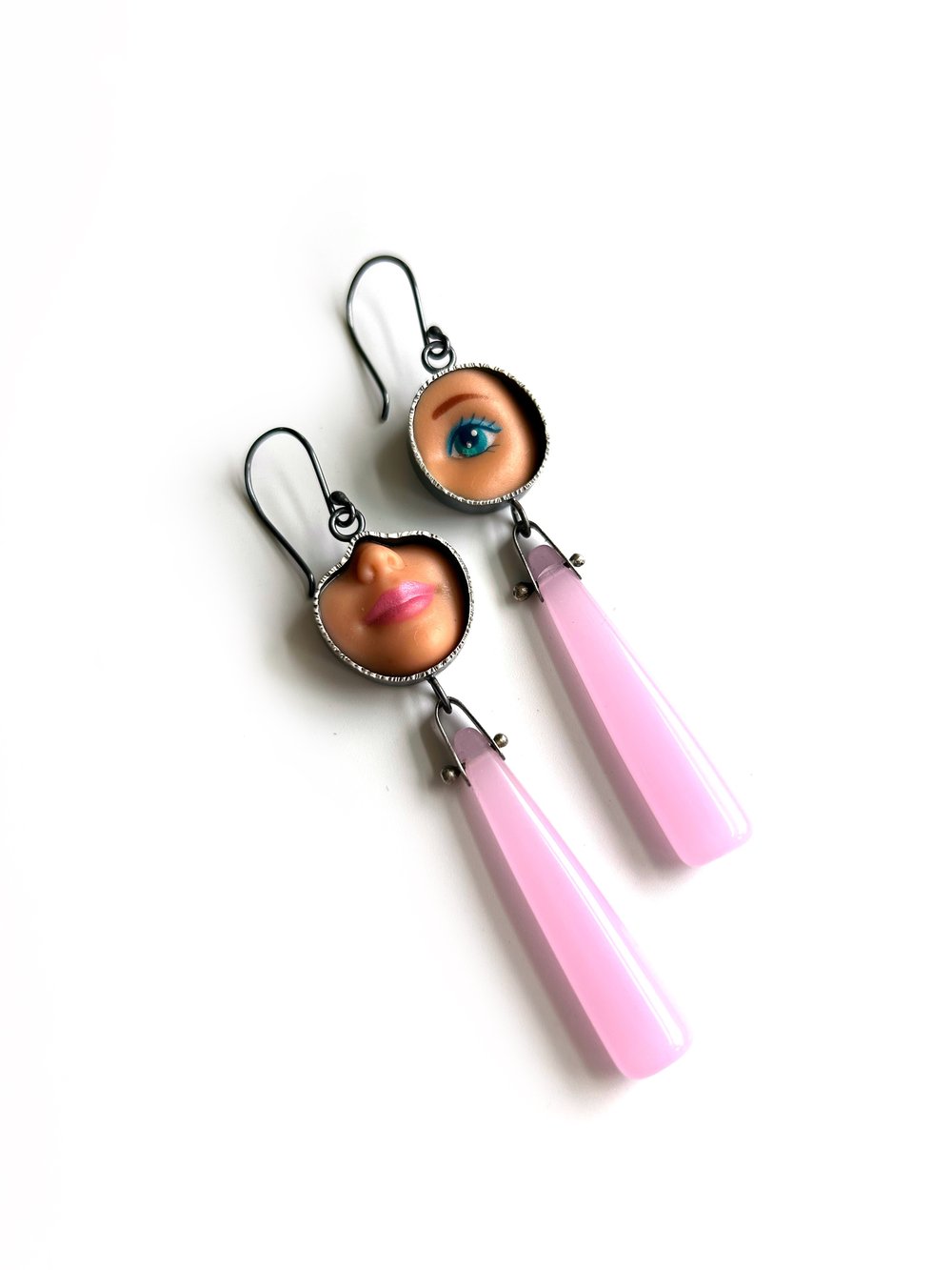 Image of Smile & Eye Earrings with Light Pink Chalcedony