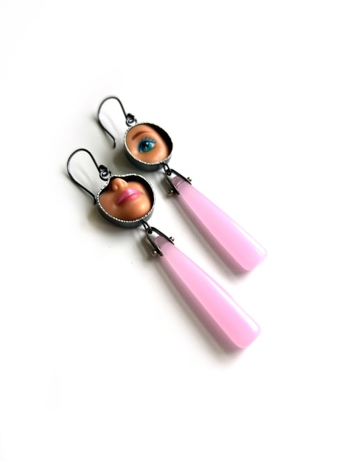 Image of Smile & Eye Earrings with Light Pink Chalcedony