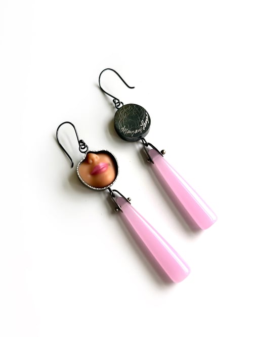 Image of Smile & Eye Earrings with Light Pink Chalcedony