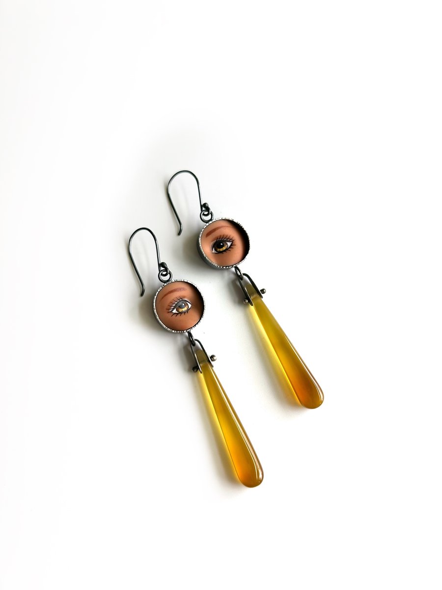 Image of Eye Earrings with Golden Yellow Chalcedony