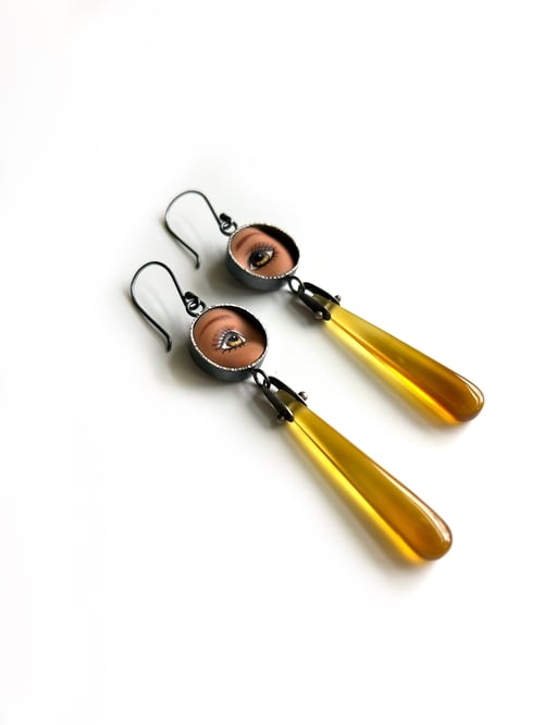 Image of Eye Earrings with Golden Yellow Chalcedony