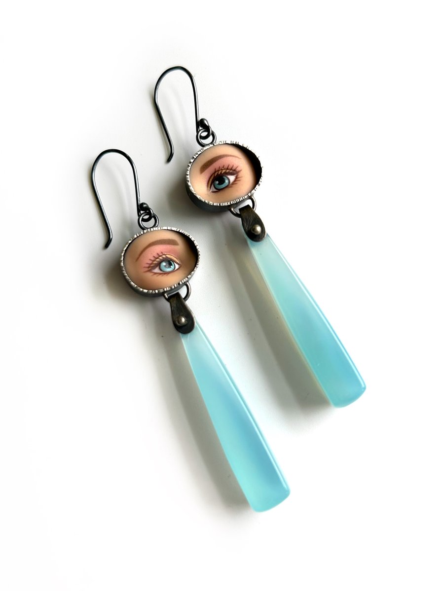 Image of Eye Earrings with Sky Blue Chalcedony