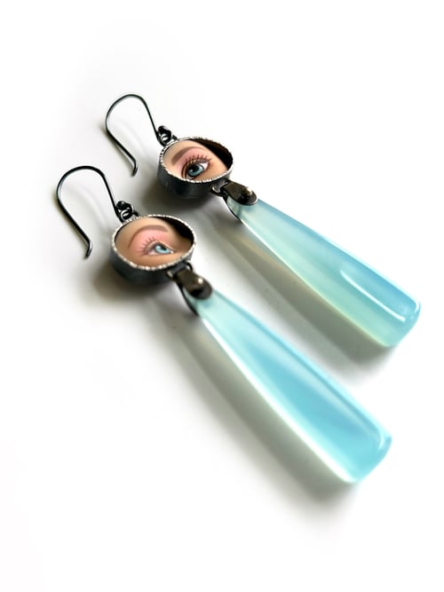 Image of Eye Earrings with Sky Blue Chalcedony