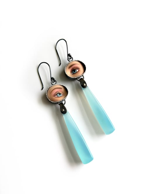 Image of Eye Earrings with Sky Blue Chalcedony