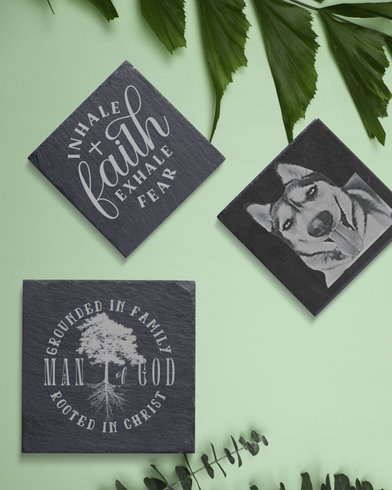 Image of Engraved Acacia & Slate Coasters 4/$20