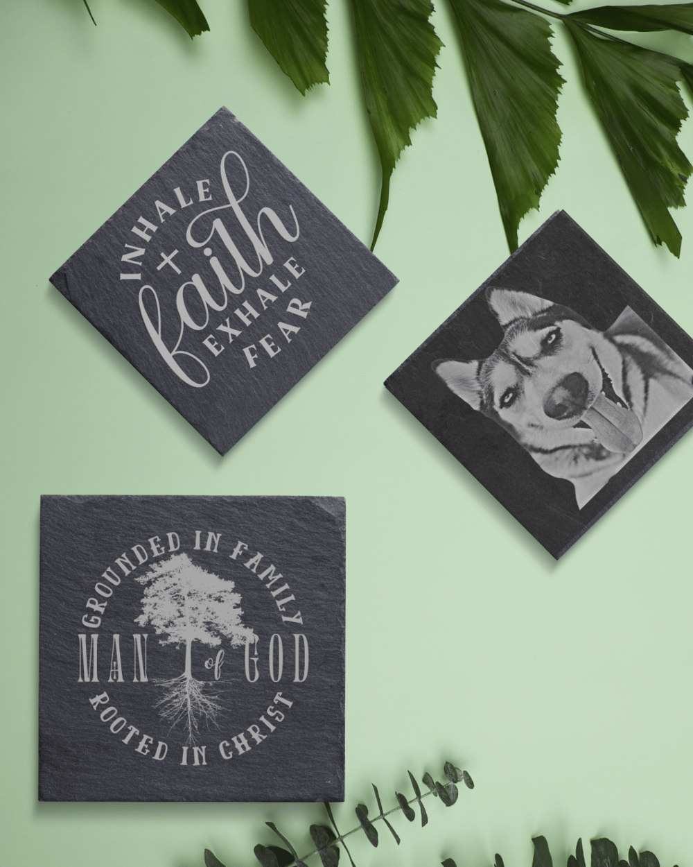 Image of Engraved Acacia & Slate Coasters 4/$20