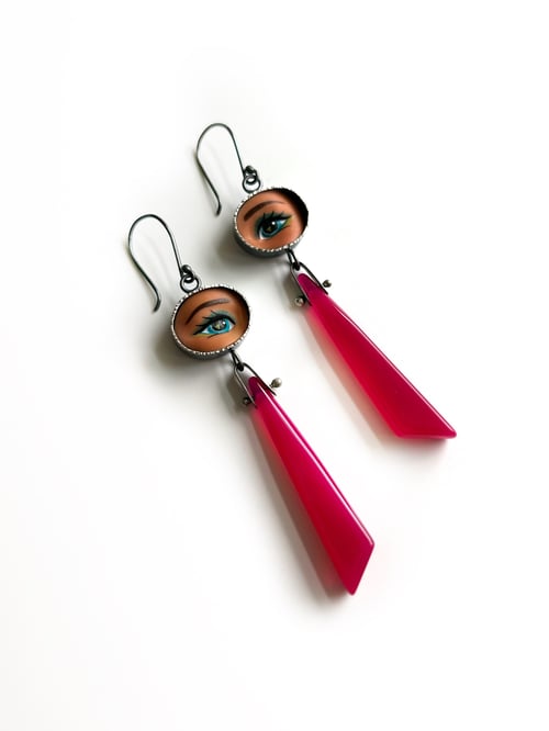 Image of Eye Earrings with Hot Pink Chalcedony