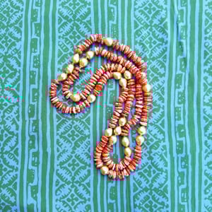 Gold Pearl & Red Shell Helix Necklace