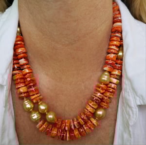 Gold Pearl & Orange Shell Helix Necklace