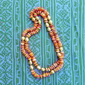 Gold Pearl & Orange Shell Helix Necklace