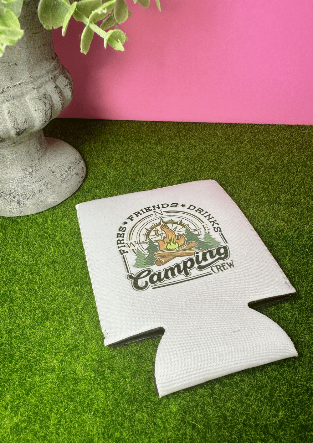Image of 'Fires, Friends & Drinks' Can Coozie