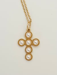 Image 2 of  Petite Pearl Cross Necklace and Crown Jewelry Tray👑