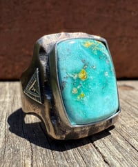 Image 1 of WL&A Rustic Bronze & Sterling Arrowhead Signet - High Grade Sonoran Turquoise - Size 13 #1