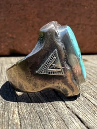 Image 3 of WL&A Rustic Bronze & Sterling Arrowhead Signet - High Grade Sonoran Turquoise - Size 13 #1