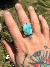 Image 4 of WL&A Rustic Bronze & Sterling Arrowhead Signet - High Grade Sonoran Turquoise - Size 13 #1
