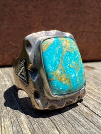 Image 1 of WL&A Rustic Bronze & Sterling Arrowhead Signet - High Grade Sonoran Turquoise - Size 13 #2