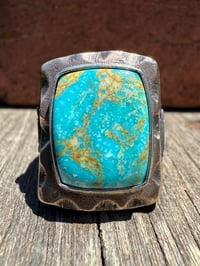 Image 3 of WL&A Rustic Bronze & Sterling Arrowhead Signet - High Grade Sonoran Turquoise - Size 13 #2