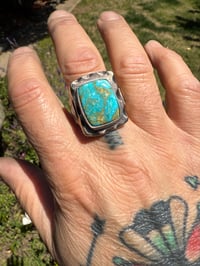 Image 4 of WL&A Rustic Bronze & Sterling Arrowhead Signet - High Grade Sonoran Turquoise - Size 13 #2