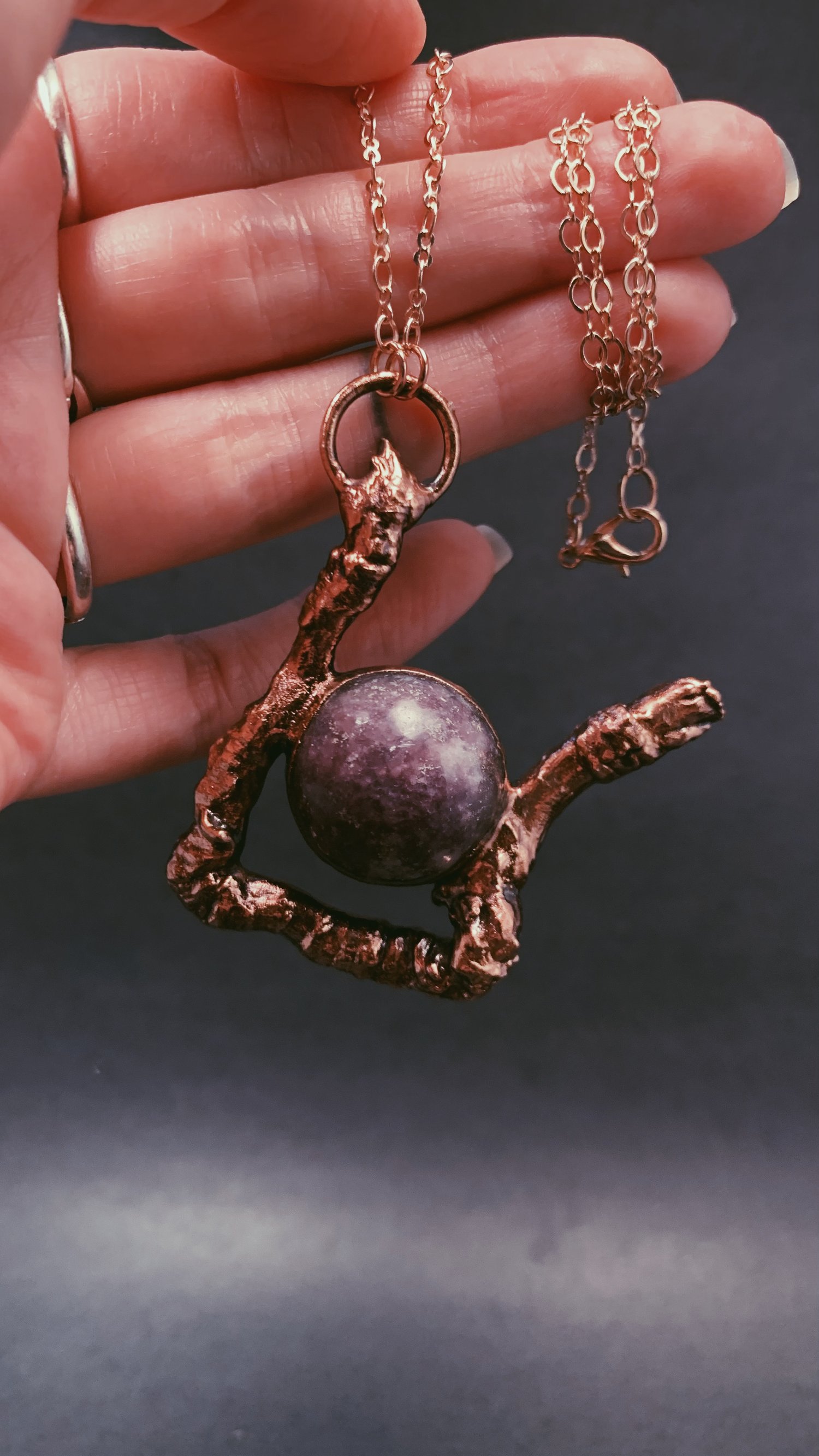 Image of Lepidolite Sphere & Tree Root