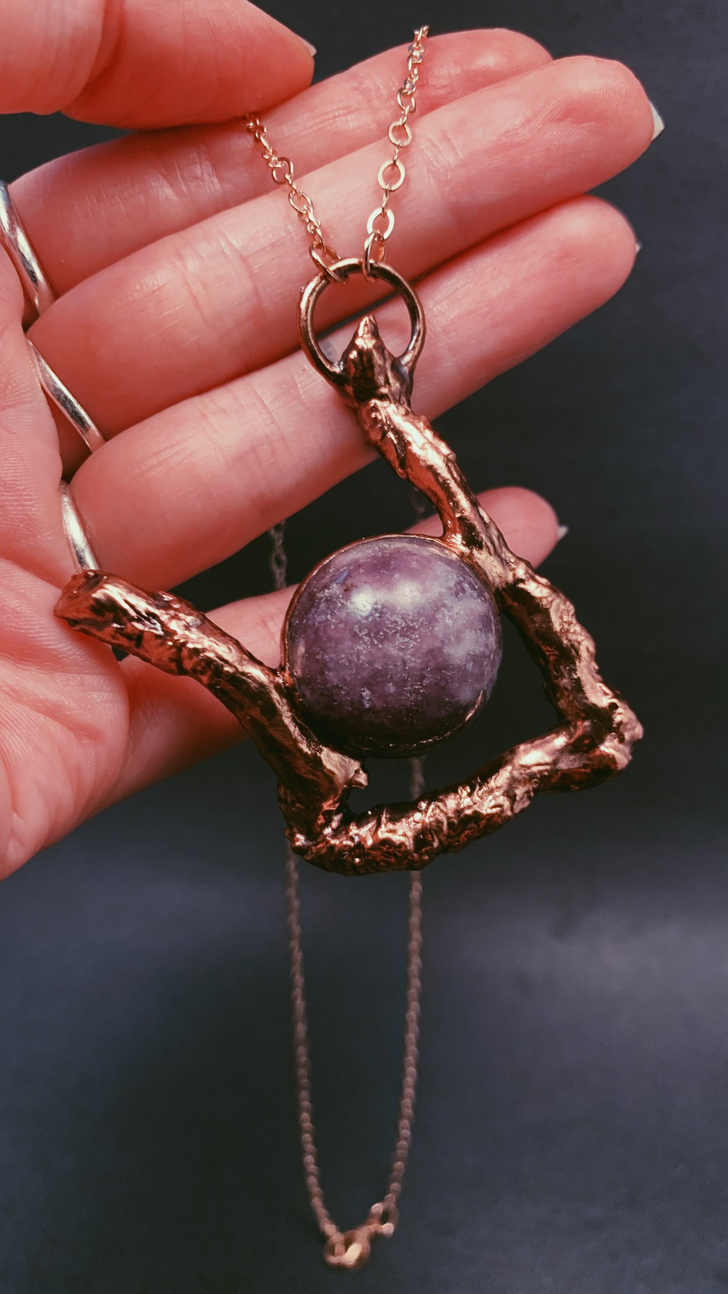 Image of Lepidolite Sphere & Tree Root