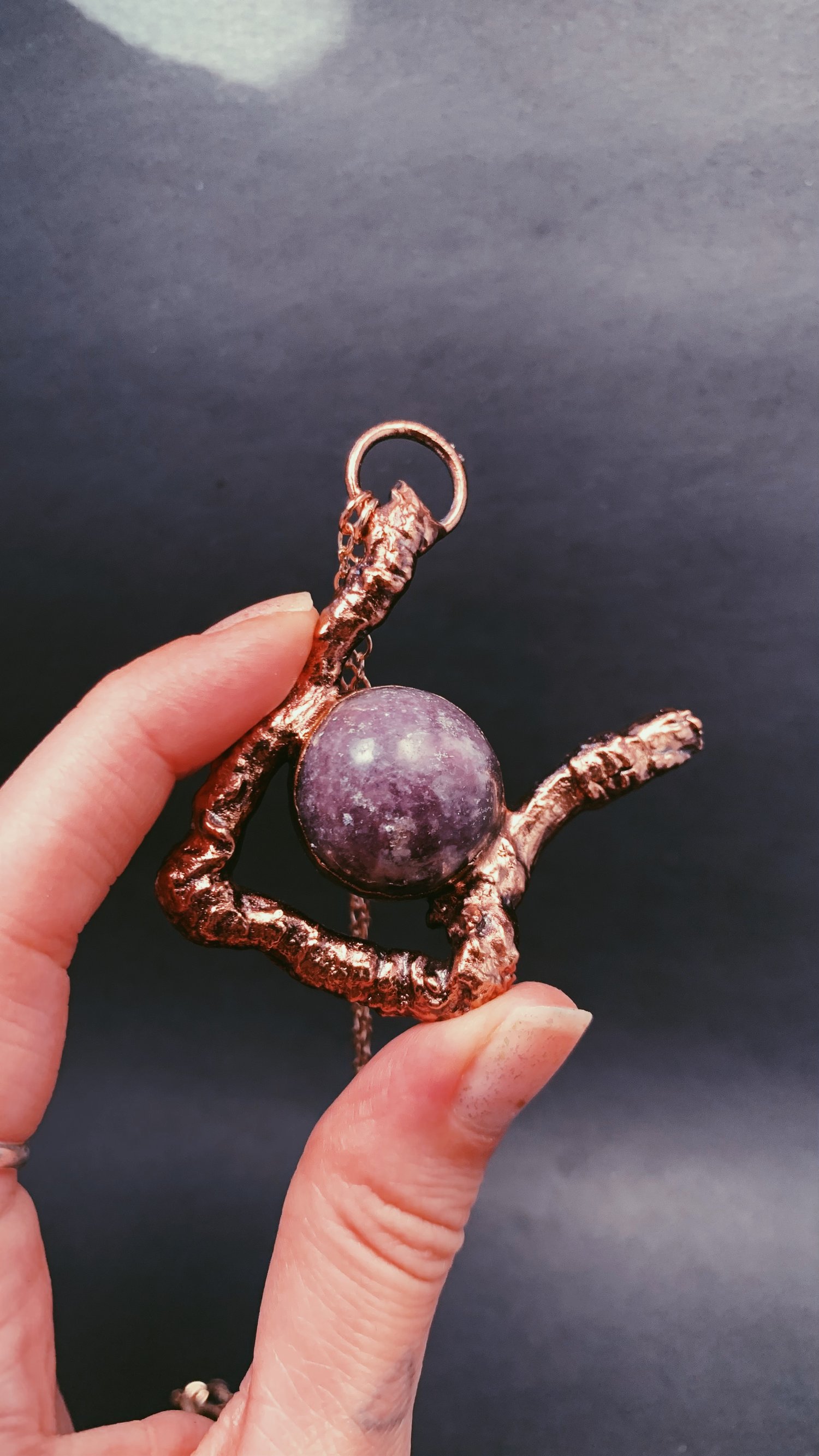 Image of Lepidolite Sphere & Tree Root