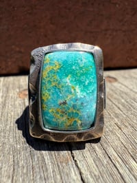 Image 3 of WL&A Rustic Bronze & Sterling Arrowhead Signet - High Grade Sonoran Turquoise - Size 12 #1