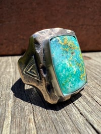 Image 1 of WL&A Rustic Bronze & Sterling Arrowhead Signet - High Grade Sonoran Turquoise - Size 12 #1
