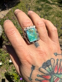 Image 4 of WL&A Rustic Bronze & Sterling Arrowhead Signet - High Grade Sonoran Turquoise - Size 12 #1