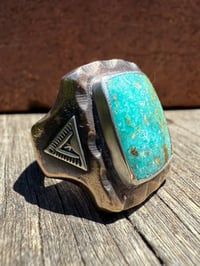 Image 1 of WL&A Rustic Bronze & Sterling Arrowhead Signet - High Grade Sonoran Turquoise - Size 12 #2