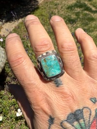 Image 4 of WL&A Rustic Bronze & Sterling Arrowhead Signet - High Grade Sonoran Turquoise - Size 12 #2