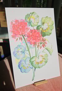 Image 3 of 6x9" Geranium Watercolor Print Hand Painted w/ Gold Ink