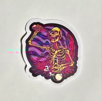Image 1 of Skeleton Guzzling Wine and Taking Bong Rips Matte Vinyl Sticker