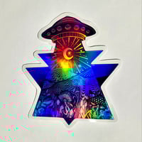 Image 1 of Large Beautiful Holographic Psychedelic UFO Die Cut Glossy Finish Vinyl Sticker