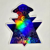 Image 2 of Large Beautiful Holographic Psychedelic UFO Die Cut Glossy Finish Vinyl Sticker