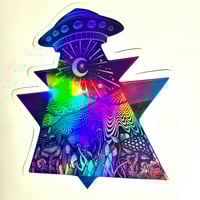 Image 3 of Large Beautiful Holographic Psychedelic UFO Die Cut Glossy Finish Vinyl Sticker