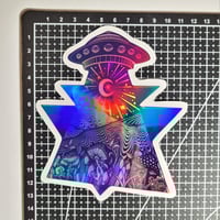 Image 4 of Large Beautiful Holographic Psychedelic UFO Die Cut Glossy Finish Vinyl Sticker
