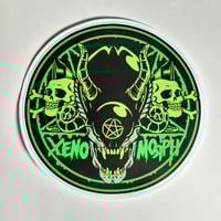 Image 1 of Large Xenomorph Demon Alien Pentagram With Human Skulls Matte Vinyl Sticker