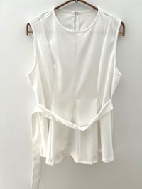 Image 1 of Sleeveless Belted Peplum Top – Crisp White