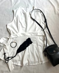 Image 2 of Sleeveless Belted Peplum Top – Crisp White