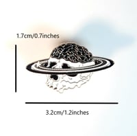 Image 2 of Skull With Exposed Brain & Planetary Saturn Rings Around It Enamel Pin