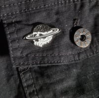 Image 4 of Skull With Exposed Brain & Planetary Saturn Rings Around It Enamel Pin